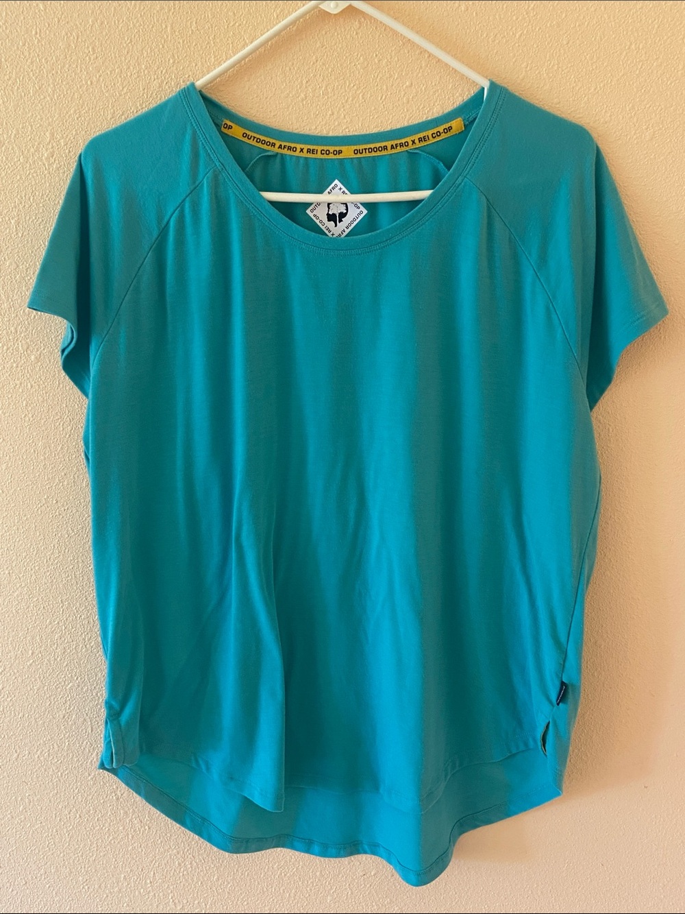 Women’s REI Co Op Outdoor Afro X Teal T-Shirt, Size Large, Stretch